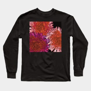 Pattern with lovely dahlias in pink, red, apricot and purple tones Long Sleeve T-Shirt